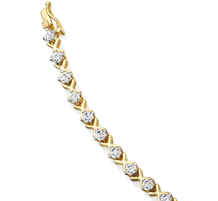 Hugs & Kisses Cubic Zirconia Tennis Bracelet - 9ct Gold