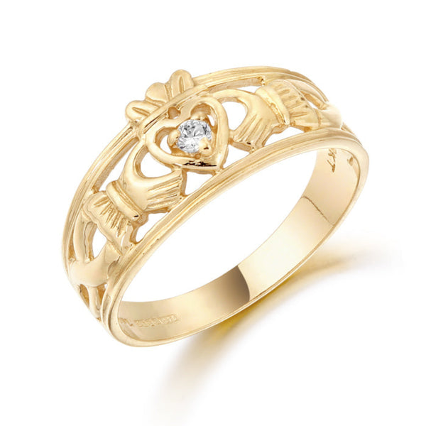 Ladies Claddagh Ring With Celtic Knot Shoulders - 9ct Gold