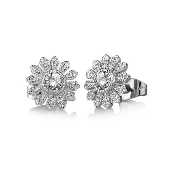 Clear Stone Flower Earrings - Sterling Silver