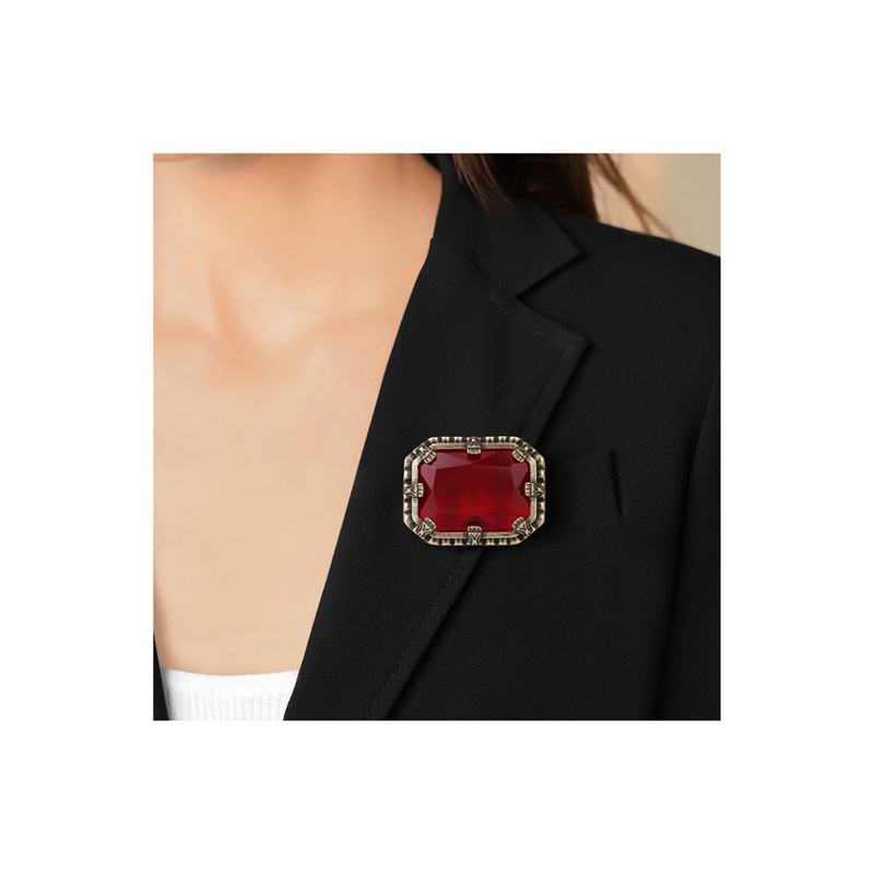 Rectangle Brooch with Red Stone