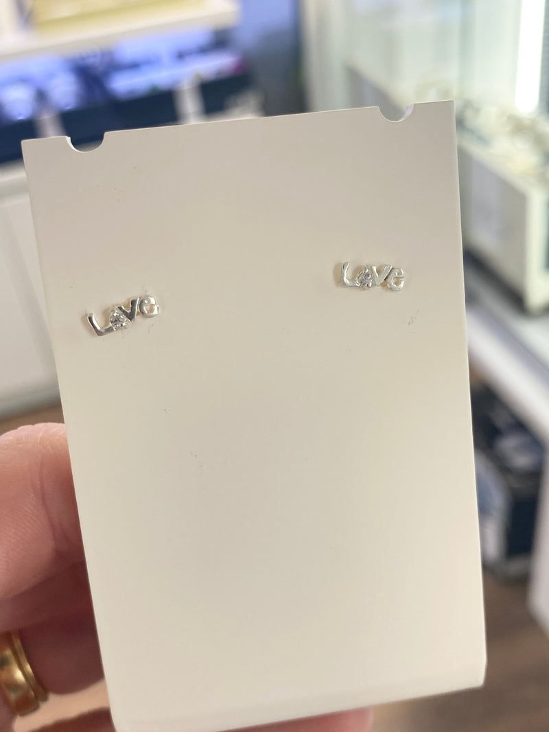 Silver CZ "Love" Stud Earrings