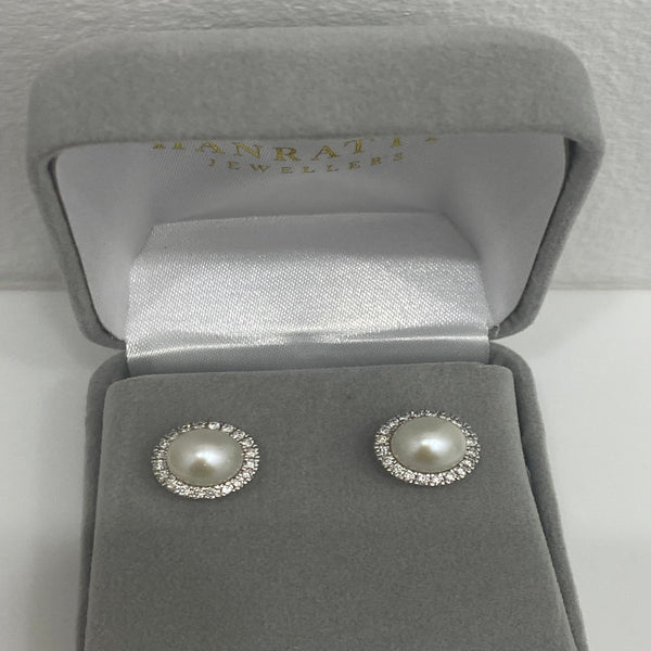 Diamond & Pearl Stud Earrings - 14ct White Gold