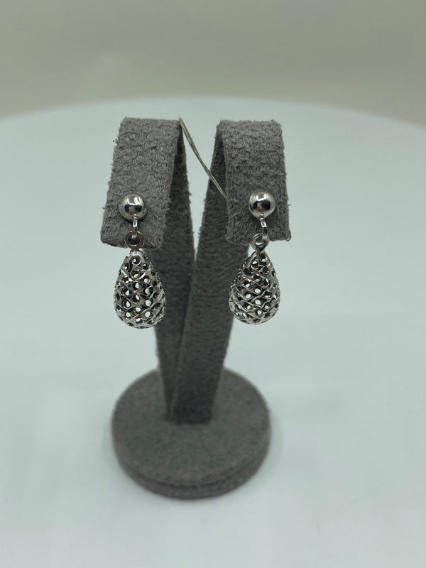 Pear Shaped Drop Earrings - White Gold