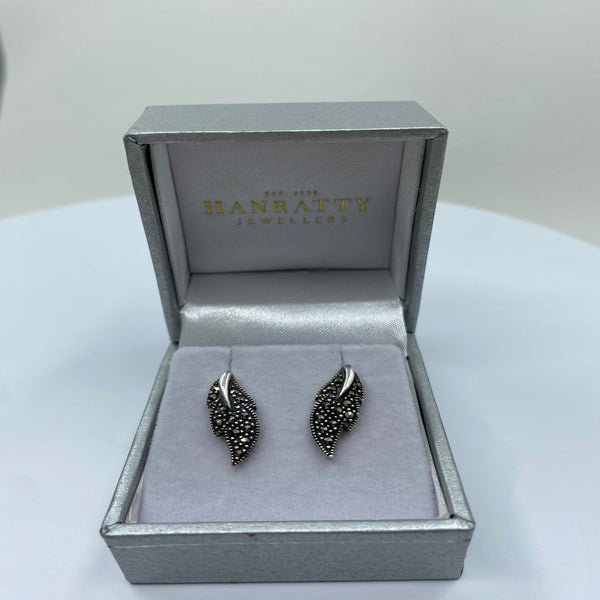 Leaf Drop Marcasite Earrings - Sterling Silver