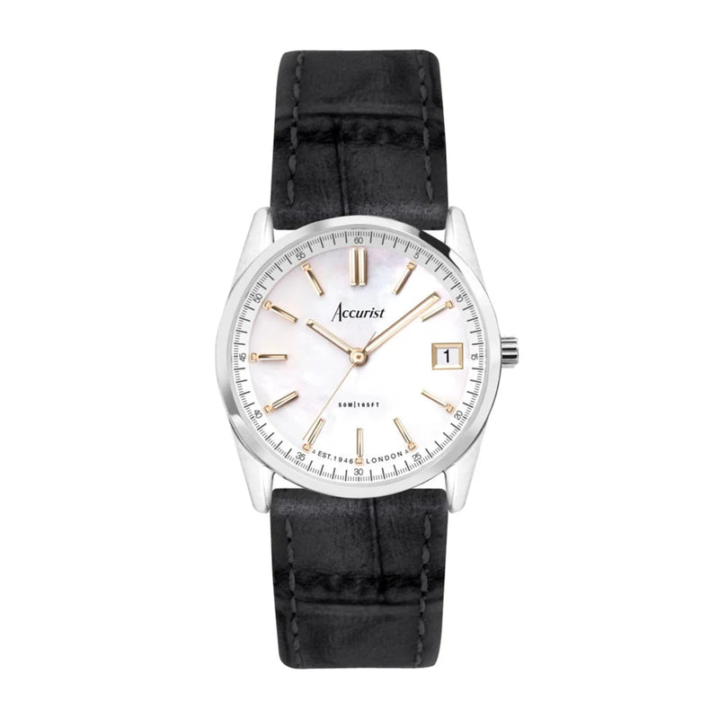 Accurist Everyday Ladies Black Leather Strap Watch