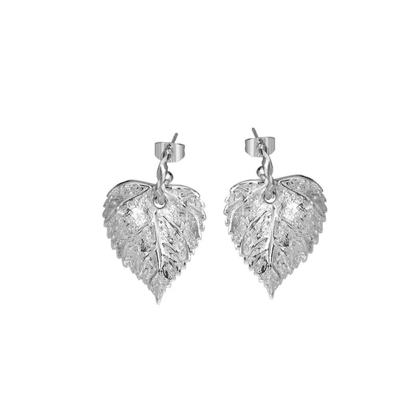 Textured Leaf Earrings - Sterling Silver