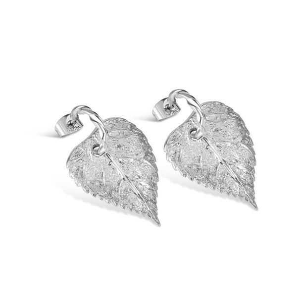 Textured Leaf Earrings - Sterling Silver