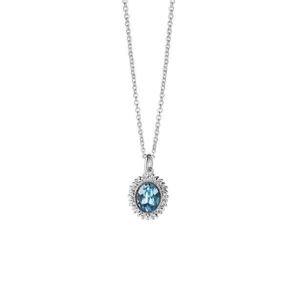 Oval Aquamarine Stone Necklace - Sterling Silver