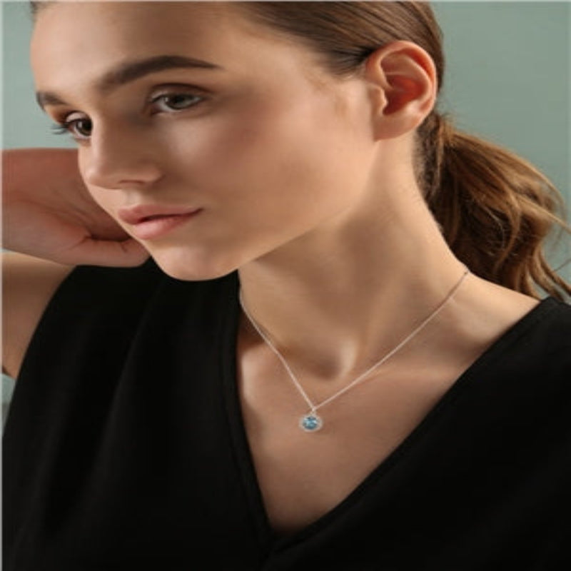 Oval Aquamarine Stone Necklace - Sterling Silver