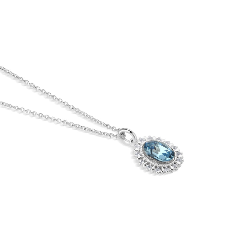 Oval Aquamarine Stone Necklace - Sterling Silver