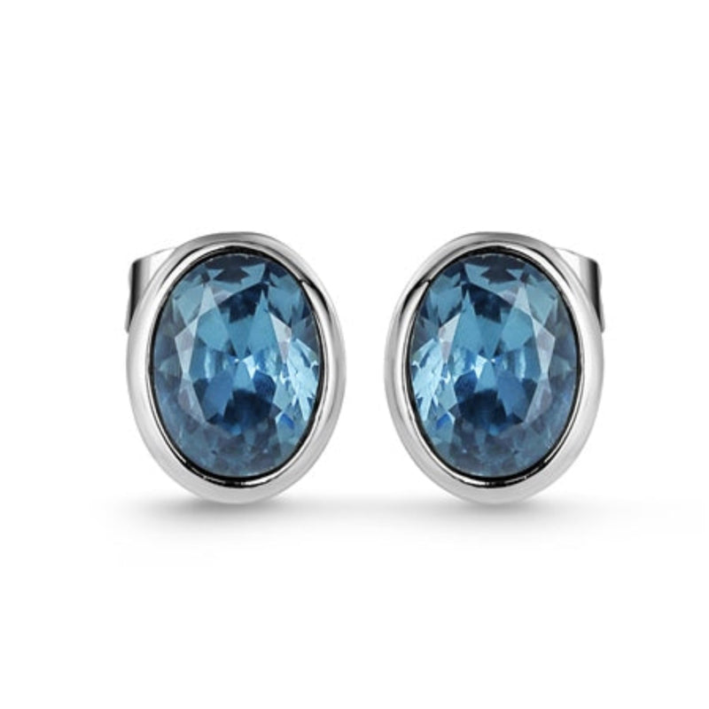 Dark Blue Stone Stud Earrings - Sterling Silver