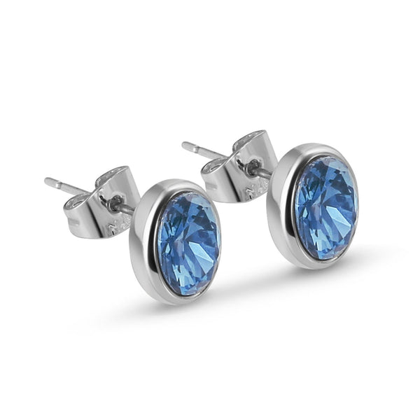 Dark Blue Stone Stud Earrings - Sterling Silver