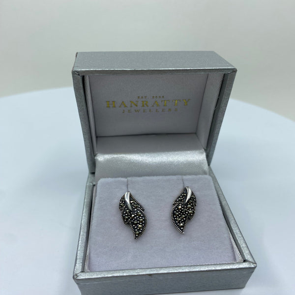 Leaf Drop Marcasite Earrings - Sterling Silver