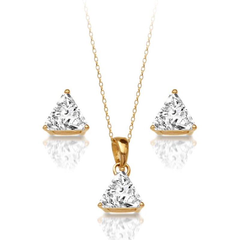 CZ Tri Cut Pendant Set - 9ct Yellow Gold