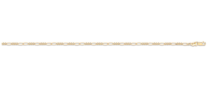 Hollow Figaro Anklet - 9ct Yellow Gold