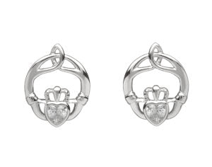 Claddagh Trinity Birthstone Stud Earrings - Sterling Silver