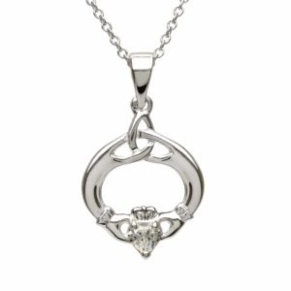 Claddagh & Trinity Knot Birthstone Pendant - Sterling Silver