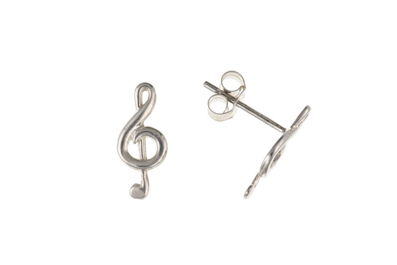 Treble Clef Stud Earrings - Sterling Silver