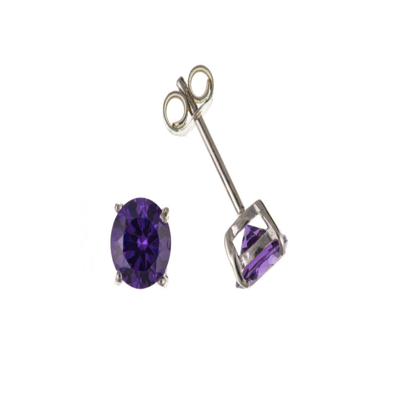 Silver 6mm Amethyst CZ Cast Stud Earrings