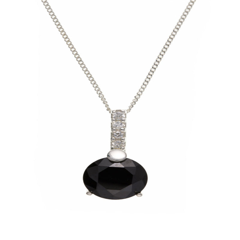 Black & Clear Cubic Zirconia Pendant & Chain - Sterling Silver