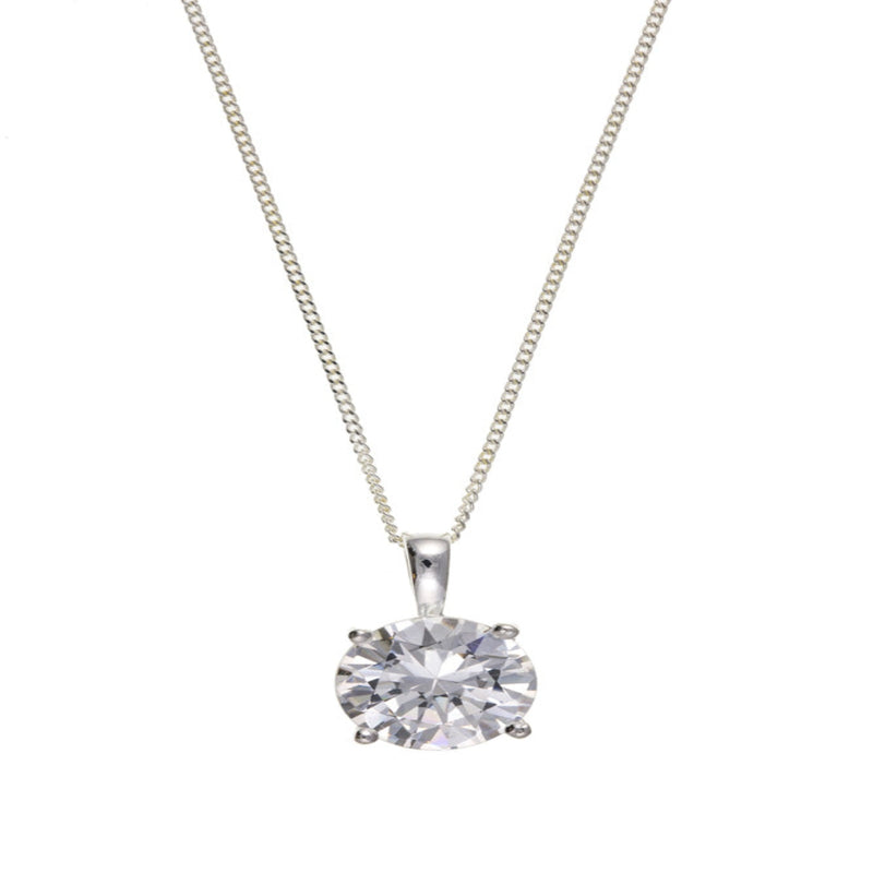 10mm Round Cast CZ Pendant & Chain - Sterling Silver