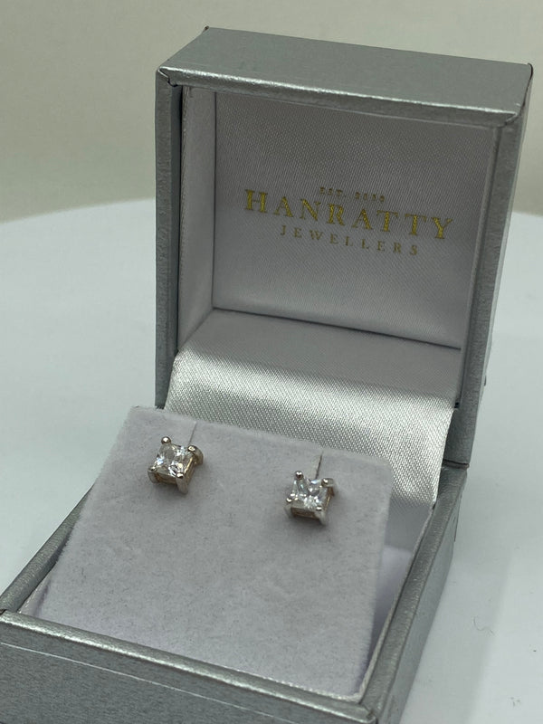 Small Square Shaped Stud Earrings - Sterling Silver