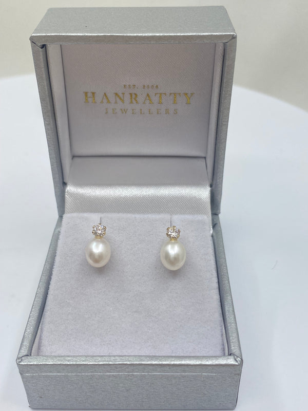 Pearl Drop Cubic Zirconia Stud Earrings - 9ct Yellow Gold