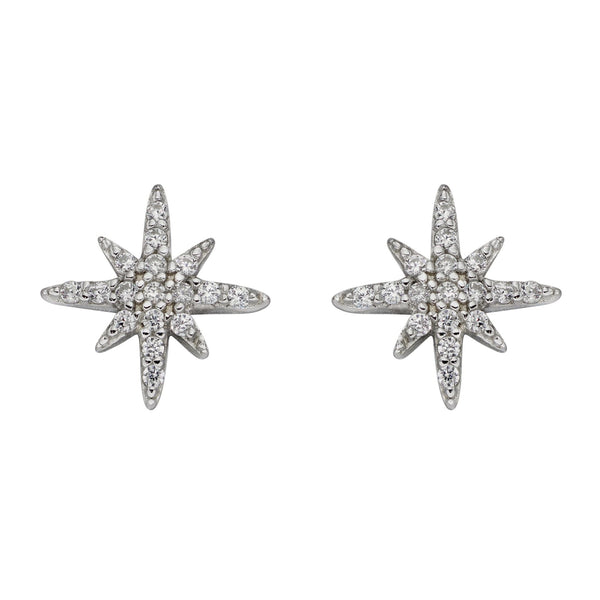 Pave Set CZ Starburst Stud Earrings