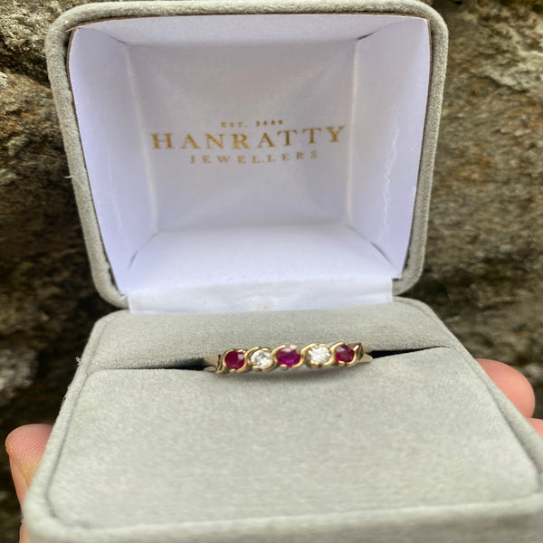 Ladies Ruby & Diamond Eternity Dress Ring - 9ct Yellow Gold