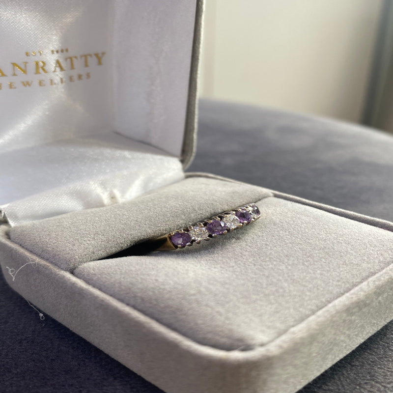 Amethyst Stone Eternity Ring - 9ct Yellow Gold