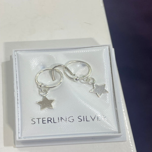 Silver Hoop With Star Drop Earring