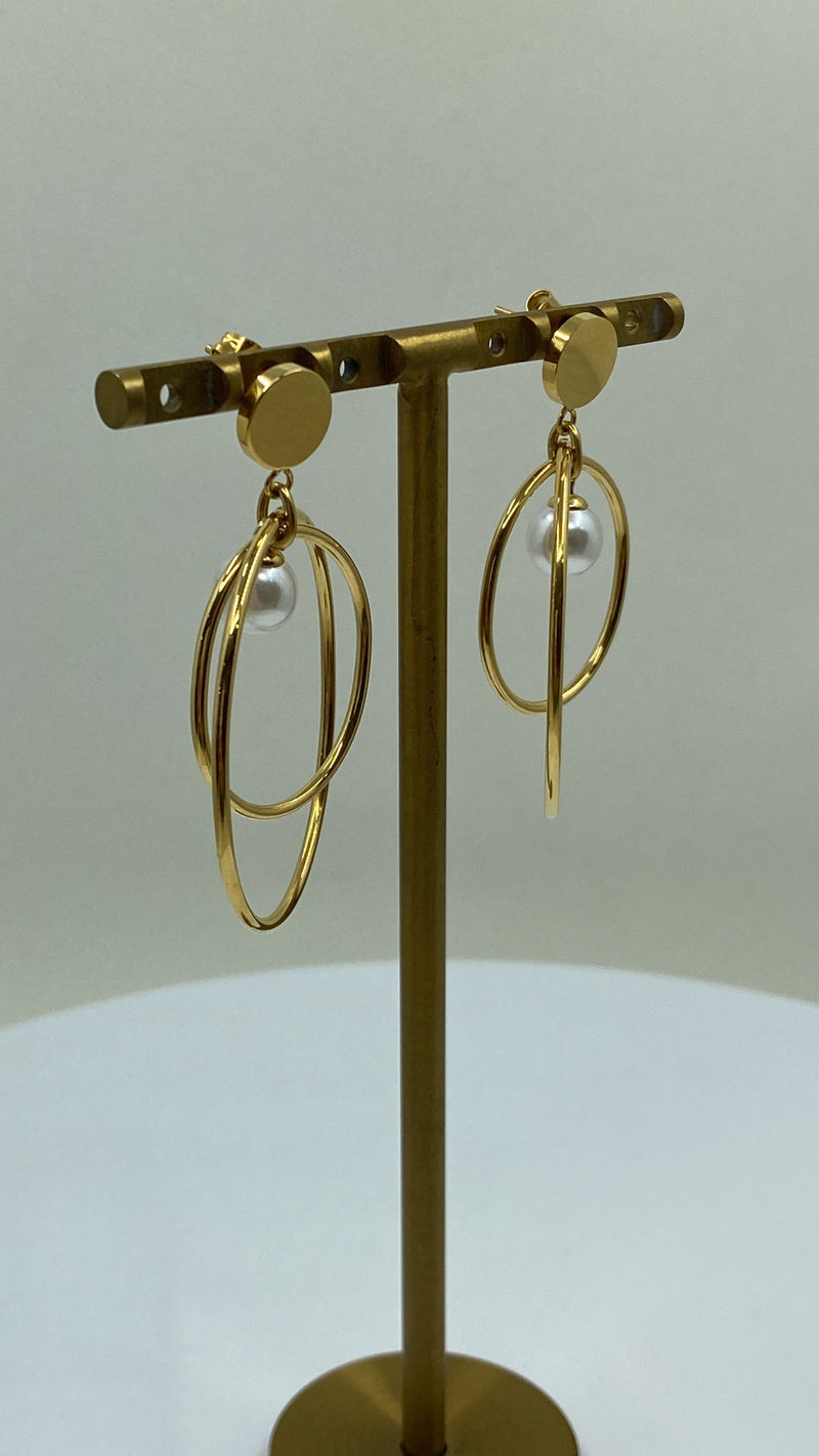 Double Hoop Pearl Earrings - Gold filled