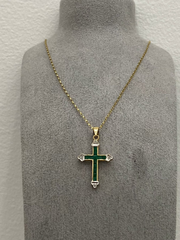 Real Emerald + Diamond Cross Pendant