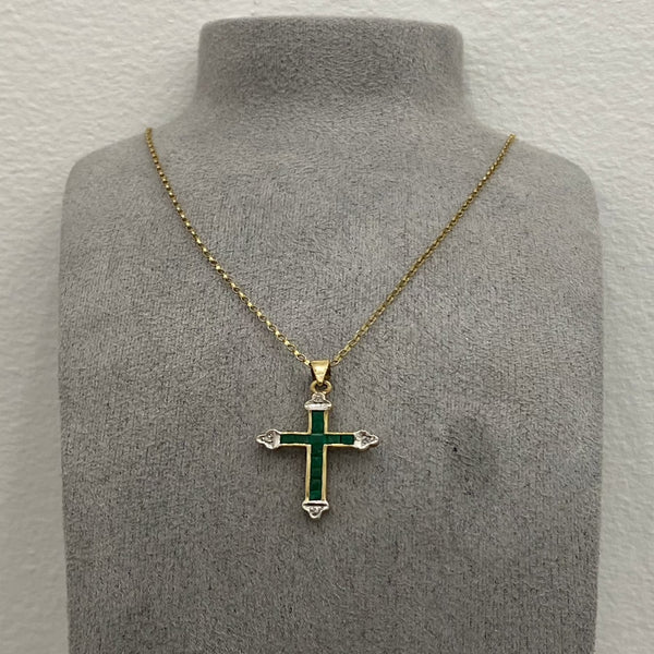 Real Emerald + Diamond Cross Pendant