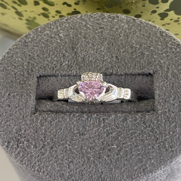 Claddagh Pink Stone Ring - Sterling Silver