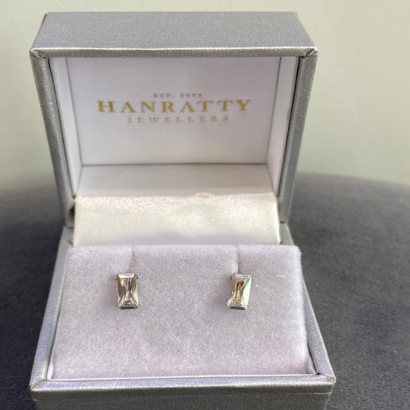 Baguette Cut Cz Stud Earrings - 9ct White Gold