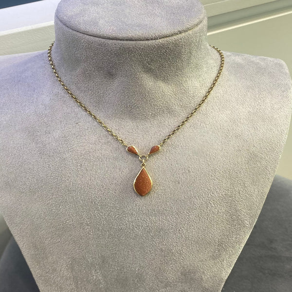 Brown Shimmer Teardrop Necklace - 9ct Yellow Gold