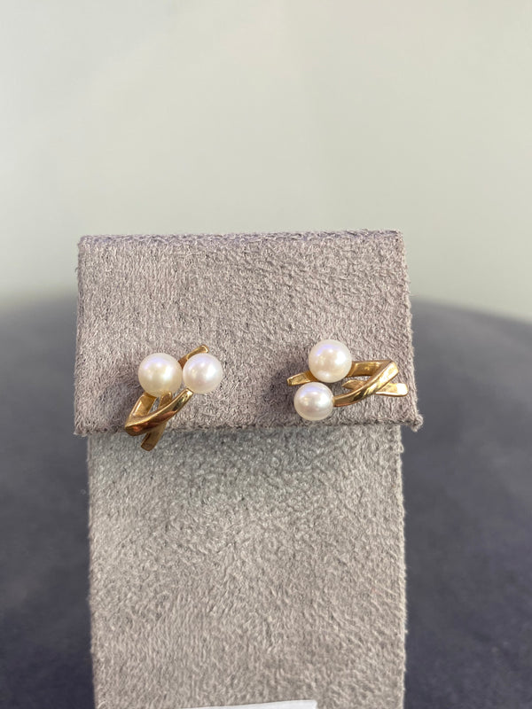 Fancy Pearl Stud Earrings - 9ct Yellow Gold