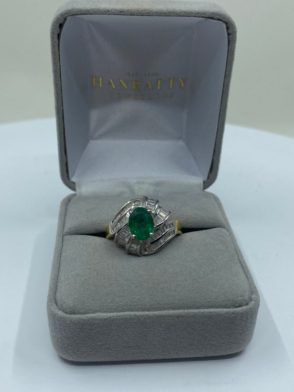 Emerald & Diamond Stone Ring - 18ct Yellow Gold