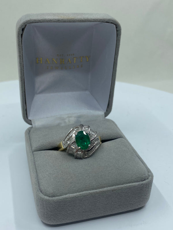 Emerald & Diamond Stone Ring - 18ct Yellow Gold