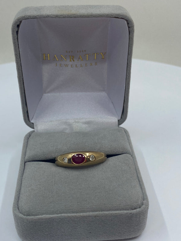 Ruby & Diamond Stone Ring - 9ct Yellow Gold