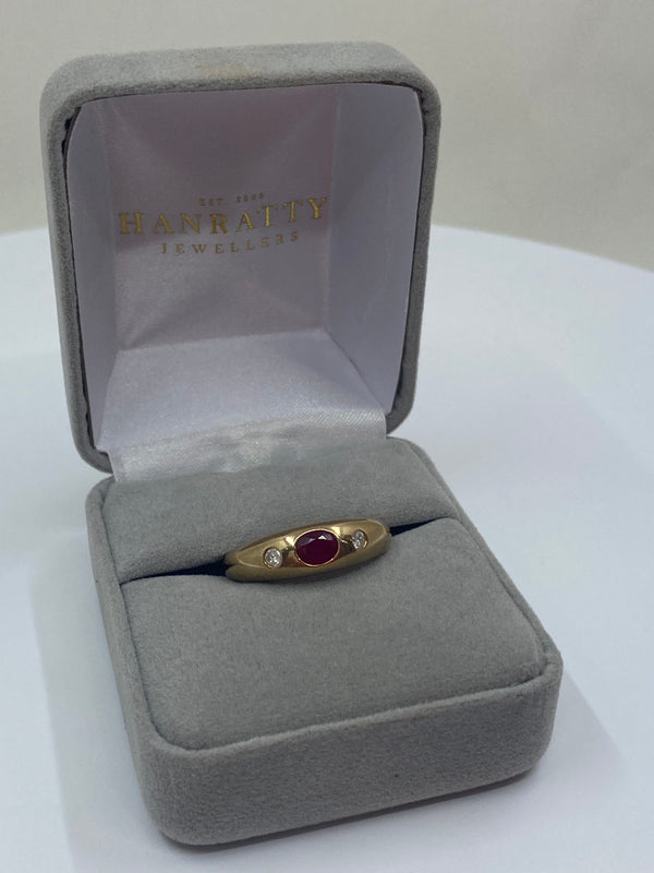 Ruby & Diamond Stone Ring - 9ct Yellow Gold