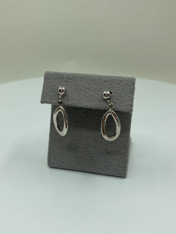 Oval Drop Style Earrings - White Gold