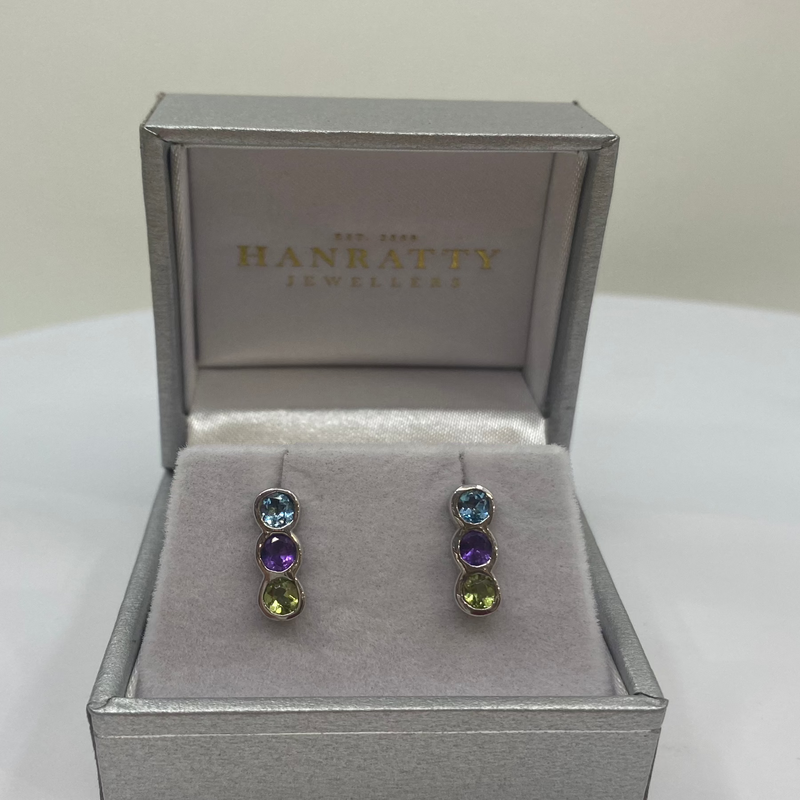 Multi - Coloured Stone Earrings  - Sterling Silver