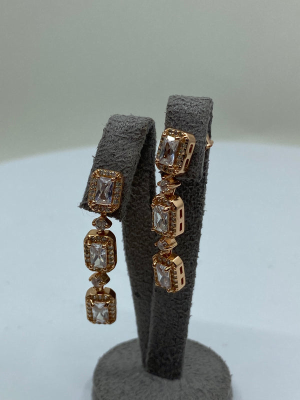 Cubic Zirconia Drop Earrings - Silver & Rose Gold Plated