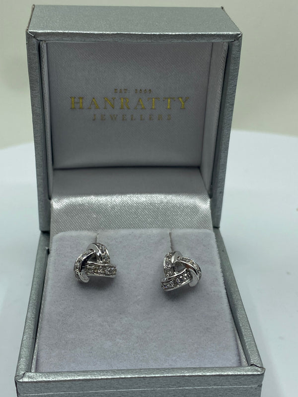 Cubic Zirconia Knot Earrings - Sterling Silver