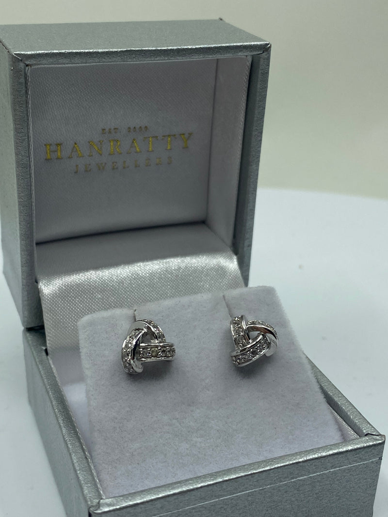 Cubic Zirconia Knot Earrings - Sterling Silver