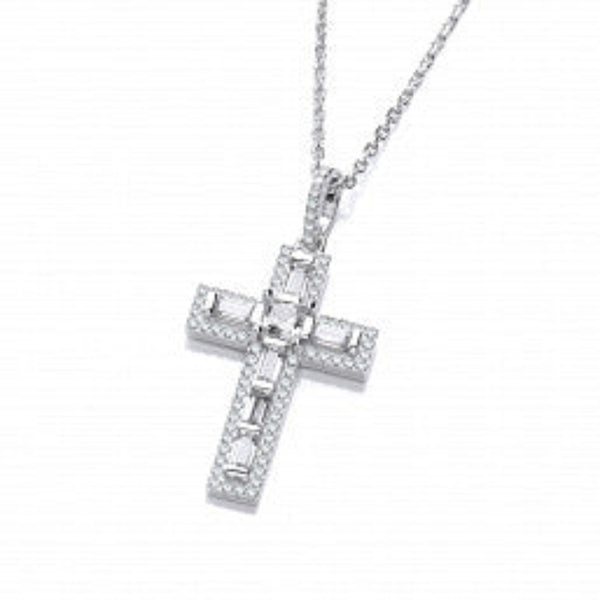 Cubic Zirconia Cross Necklace - Sterling Silver