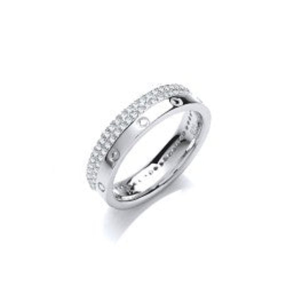 Double Row Micro Pave CZ Fancy Silver Ring