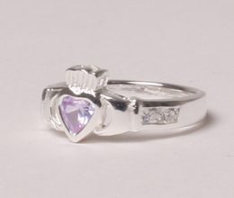 CZ Birthstone Claddagh Ring - Sterling Silver